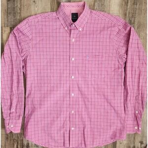 TailorByrd Men's Button Down Shirt Shirt Size Large Pink Blue Plaid Embroidered